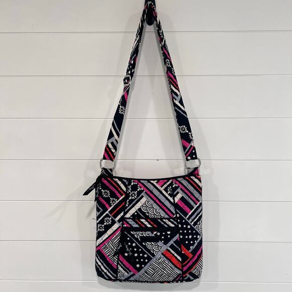 Vera Bradley Zebra Pattern Crossbody Purse & Cosmetic Bag Set Black White Pink - Picture 2 of 9